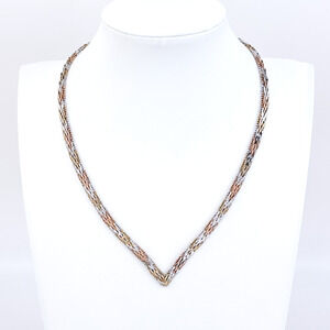 Vintage Italy Sterling Silver 925 Tri-Color V Link Necklace 16"